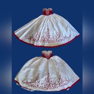 Elegant White and Red Kids Dress